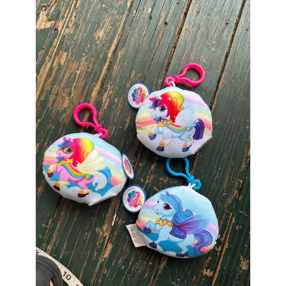 Nanco Plush Unicorn Rainbow Clip On Keychain Lot of 3 Backpack Charms New